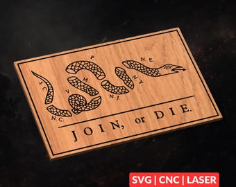Join, Or Die Revolutionary Flag SVG | CNC Laser Cut File, Wood Wall Art, Glowforge Engraving, LightBurn Ready