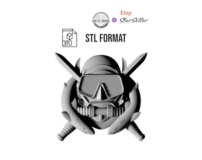 Combat Diver Badge STL File for Woodworking, CNC, Printing and Lasering