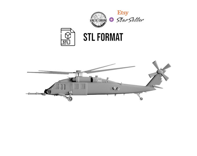 HH-60 Pavehawk Helicopter (Side Angle) STL File for Woodworking, CNC, Printing and Lasering