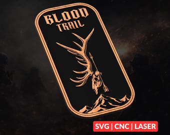 Blood Trail SVG | Elk Skull Antlers Hunting CNC File, Bow Hunt Laser Engraving, LightBurn