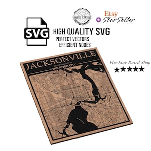 Mapa de la ciudad de Jacksonville, Florida (archivo SVG/para corte láser CNC), arte de pared en madera, grabado Glowforge, listo para LightBurn.
