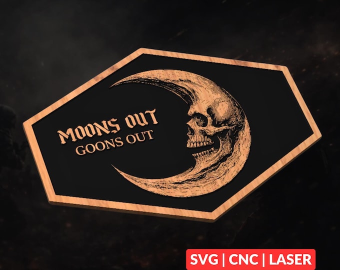 Tactical Skull Moon SVG | CNC Laser Cut File, Wood Wall Art, Glowforge Engraving, LightBurn Ready