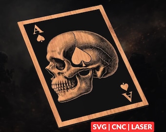 Ace of Spades Skull SVG | Gothic CNC Laser Cut File, Wood Wall Art, Glowforge Engraving, LightBurn Ready