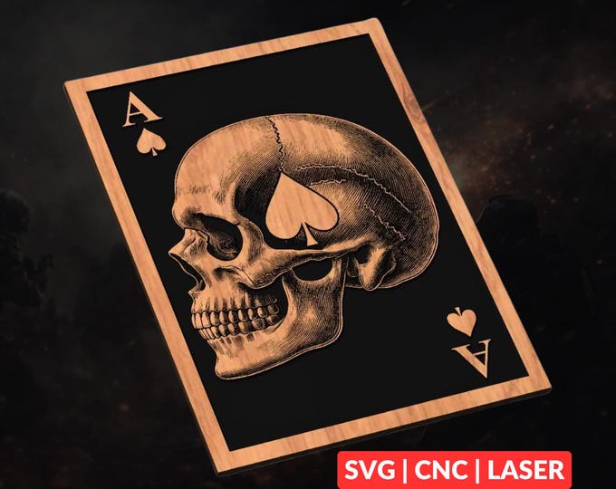 Ace of Spades Skull SVG | CNC Laser Cut File, Wood Wall Art, Glowforge Engraving, LightBurn Ready