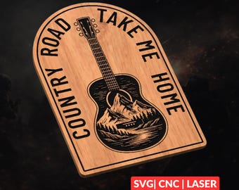 Country Road Guitar SVG | CNC Laser Cut File, Wood Wall Art, Glowforge Engraving, LightBurn Ready
