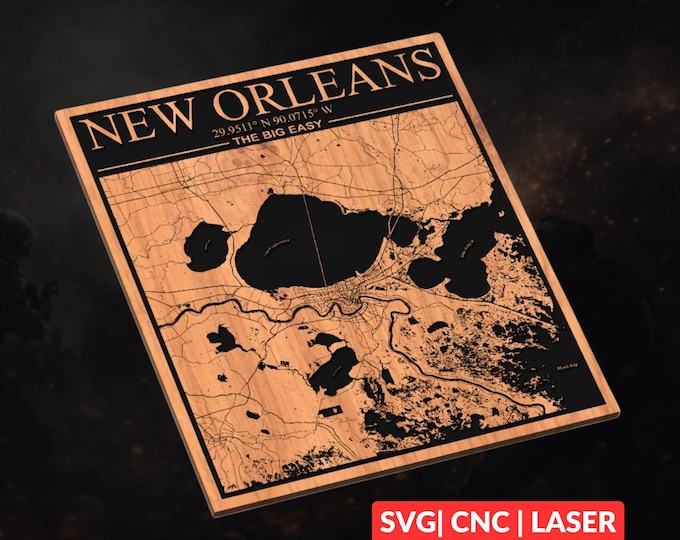 New Orleans City Map SVG | CNC Laser Cut File, Wood Wall Art, Glowforge Engraving, LightBurn Ready
