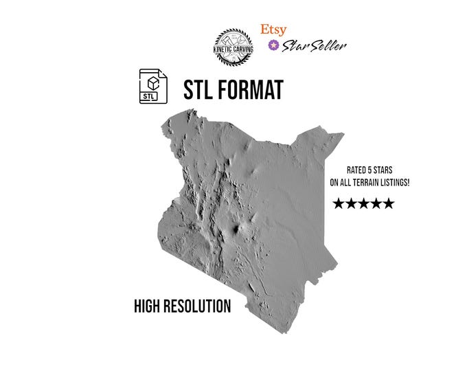 Kenya Terrain STL File – 3D Topographic Map for CNC, 3D Printing, or 3D Lasering