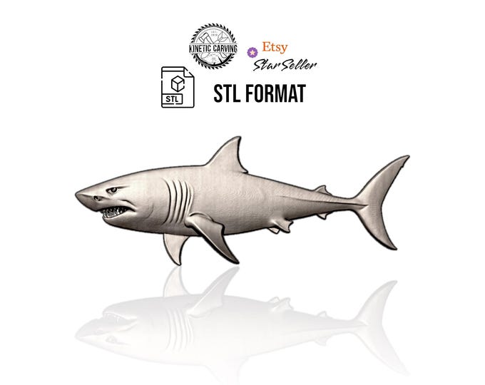 Great White Shark STL File | 3D Model for CNC Cutting, 3D Printing, and 3D Laser Engraving (Digital Download)