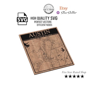 Mapa de la ciudad de Austin, Texas (archivo SVG/para corte láser CNC), arte de pared en madera, grabado Glowforge, listo para LightBurn.