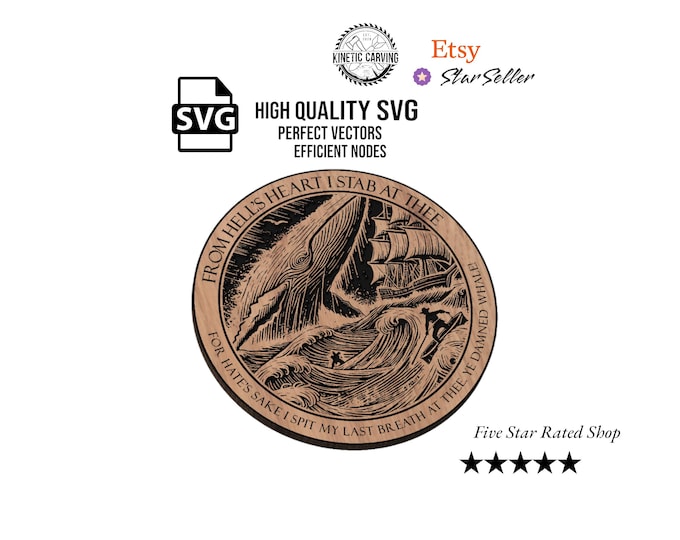 Whale Sea Scene (Moby Dick Version) SVG File for Woodworking, CNC, Printing and Lasering