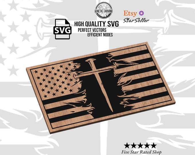 American Flag Nail Cross SVG | CNC & Laser Ready Design (Digital Download)