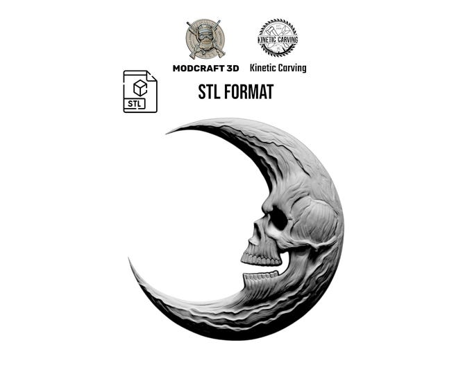 Crescent Moon Skull STL File: 3D Relief Model for CNC, Printing, Lasering Digital Download