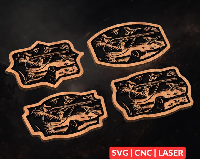 Duck Hunting Leather Patch Bundle SVG | CNC Laser Cut File, Wood Wall Art, Glowforge Engraving, LightBurn Ready