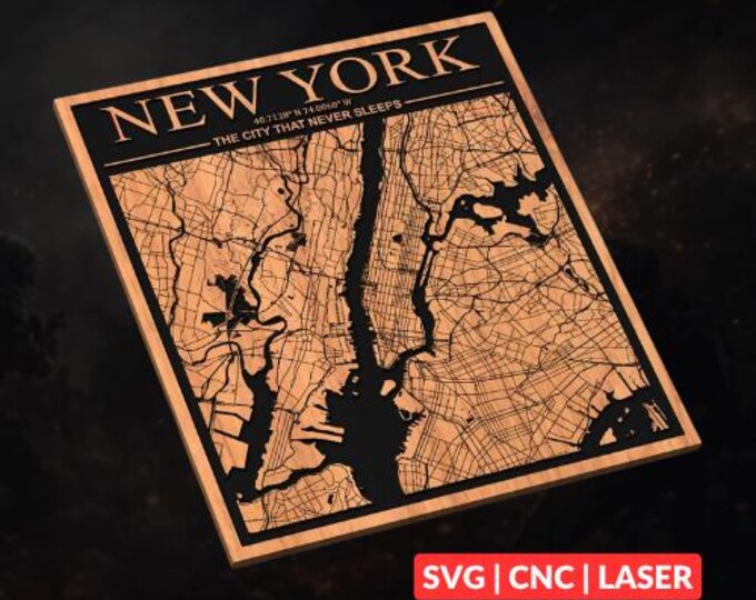 New York City Map SVG | CNC Laser Cut File, Wood Wall Art, Glowforge Engraving, LightBurn Ready