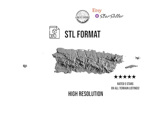 Puerto Rico Terrain STL File – 3D Topographic Map for CNC, 3D Printing, or 3D Lasering
