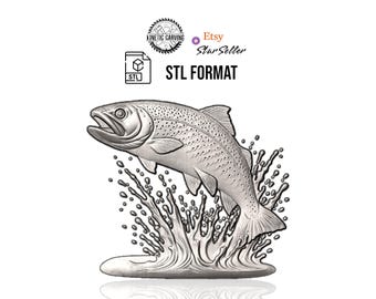 River Trout STL File | Jumping Fish 3D Model for CNC Cutting, 3D Printing, and 3D Laser Engraving