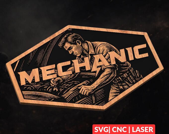 Mechanic SVG | CNC Laser Cut File, Wood Wall Art, Glowforge Engraving, LightBurn Ready