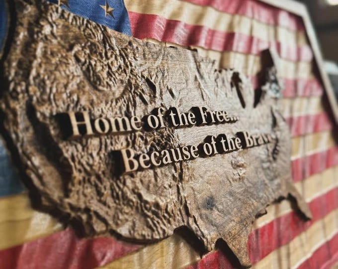 United States 3D Terrain Wavy Flag "Home of the Free, Because of the Brave" STL for 3D Printing, CNC Woodworking