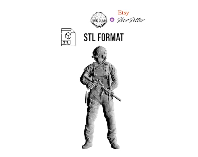 Delta/SEAL Operator STL | Tactical Operator 3D Model for CNC, 3D Printing, 3D Engraving