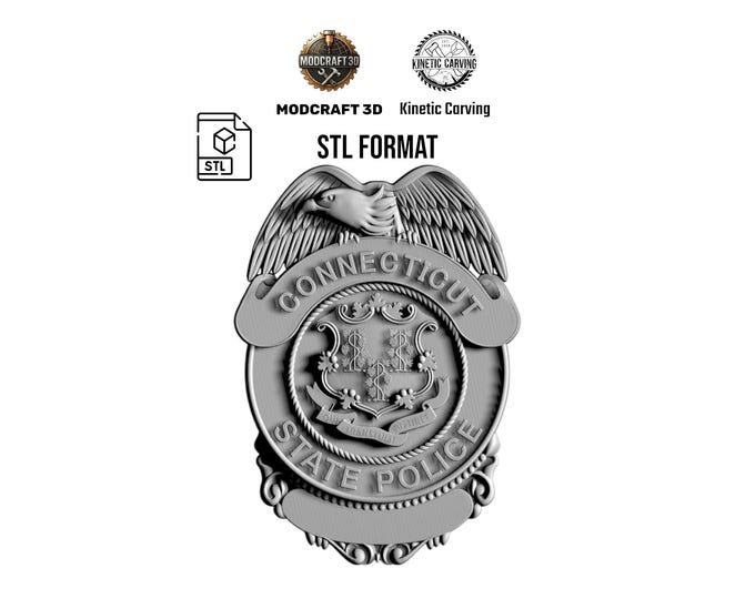 Connecticut State Police Badge STL File – 3D Model for CNC & Printing (Digital Download)