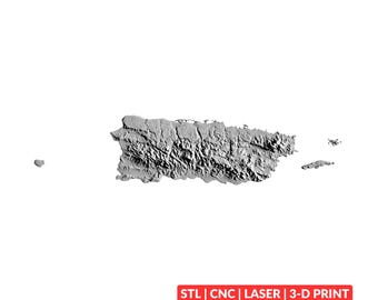 Puerto Rico Terrain Map STL | CNC Relief File, Woodworking, 3D Printing, Laser Engraving