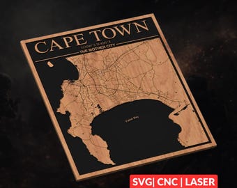 Cape Town South Africa City Map SVG | CNC Laser Cut File, Wood Wall Art, Glowforge Engraving, LightBurn Ready