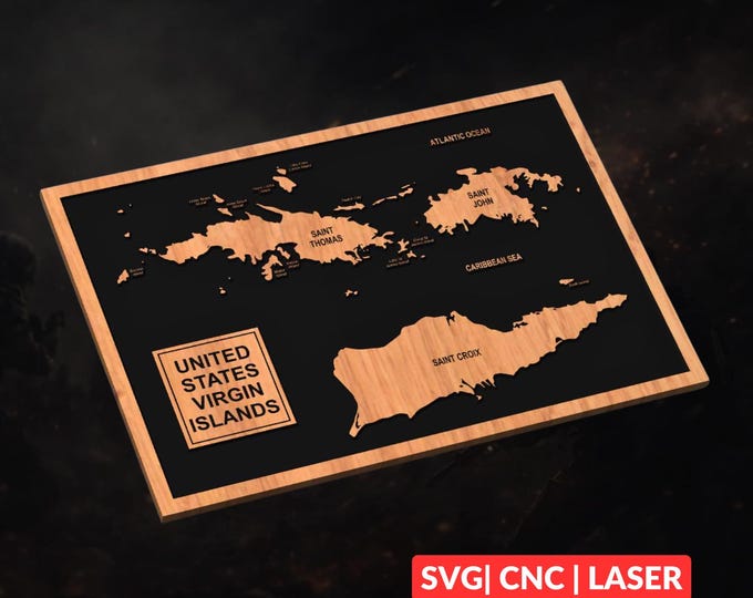 United States Virgin Islands Map SVG | CNC Laser Cut File, Wood Wall Art, Glowforge Engraving, LightBurn Ready