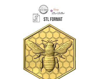 Honey Bee with Honeycomb STL File | CNC and 3D Carving Design (Digital Download)