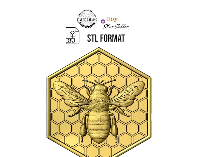 Honey Bee with Honeycomb STL File | CNC and 3D Carving Design (Digital Download)