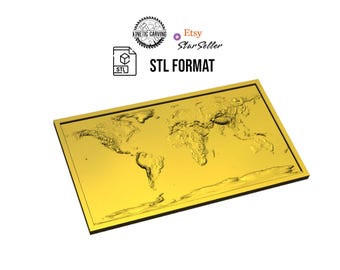 3D Global Topography STL Model for CNC Woodworking (Digital Download)