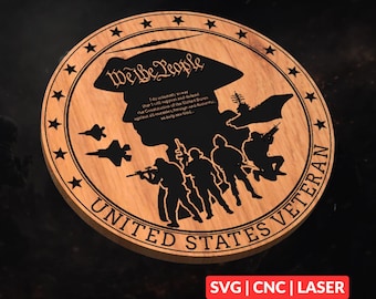 US Military Veteran SVG | Patriotic CNC Laser Cut File, Wood Wall Art, Glowforge Engraving, LightBurn Ready