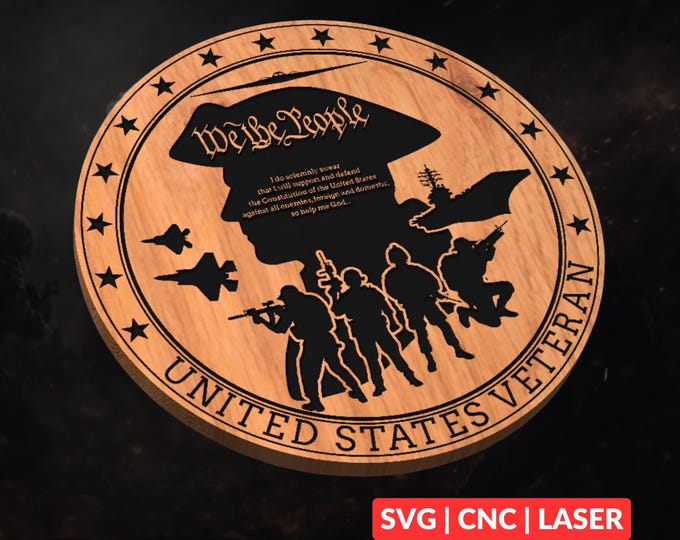 US Military Veteran SVG | CNC Laser Cut File, Wood Wall Art, Glowforge Engraving, LightBurn Ready