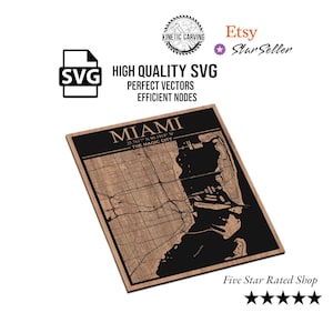 Miami, Florida Stadt Karte SVG-Datei für Holzbearbeitung, CNC, Druck und Lasern