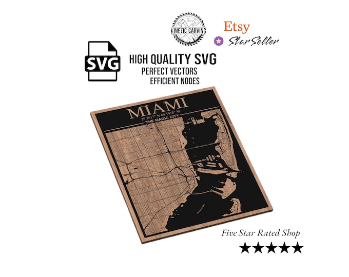 Miami, Florida City Map SVG File for Woodworking, CNC, Printing and Lasering