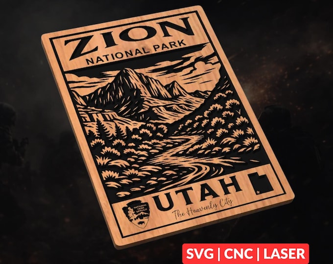 Zion National Park SVG | CNC Laser Cut File, Wood Wall Art, Glowforge Engraving, LightBurn Ready