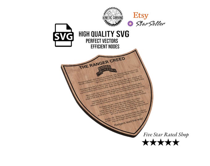 Ranger Creed Shield Military SVG File for Woodworking, CNC, Printing and Lasering