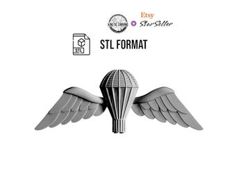 3D STL Model of British Military Jump (Airborne) Wings, for 3D Printing, CNC Woodworking