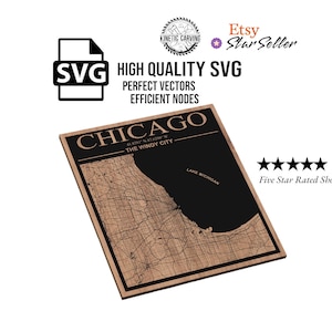 Mapa de la ciudad de Chicago, Illinois (archivo SVG/para corte láser CNC), arte de pared en madera, grabado Glowforge, listo para LightBurn.