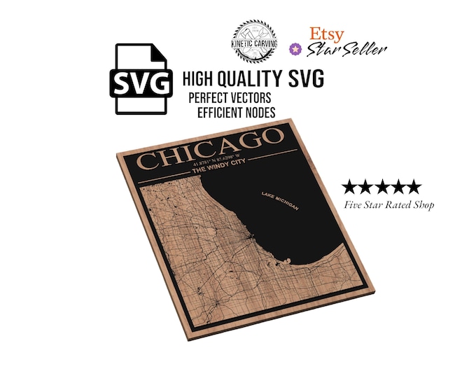 Chicago, Illinois City Map SVG File for Woodworking, CNC, Printing and Lasering (Digital Download)