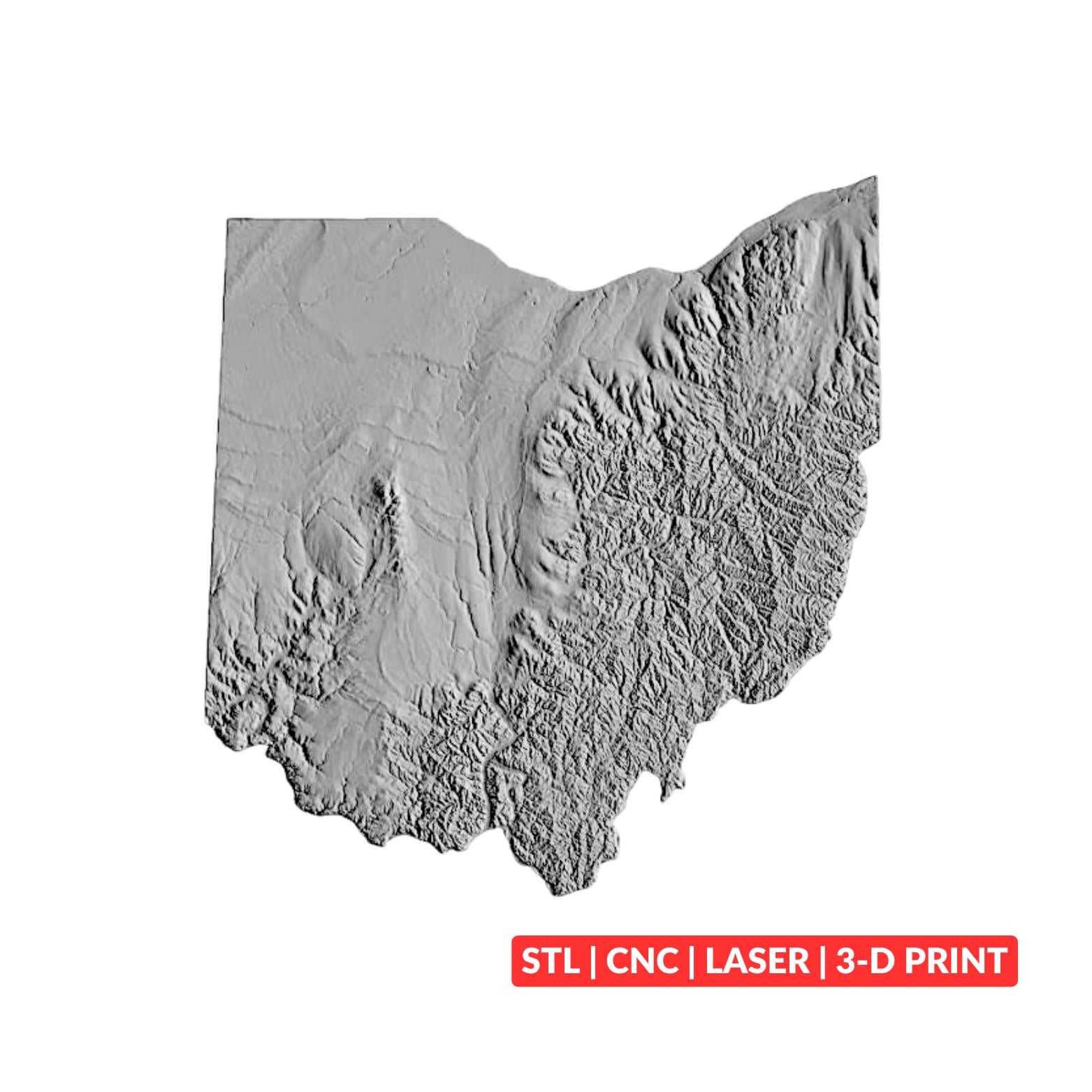 Ohio Terrain 3D Topographic Map STL 3D CNC Carving File, Wood Relief Art, 3D Printing Ready