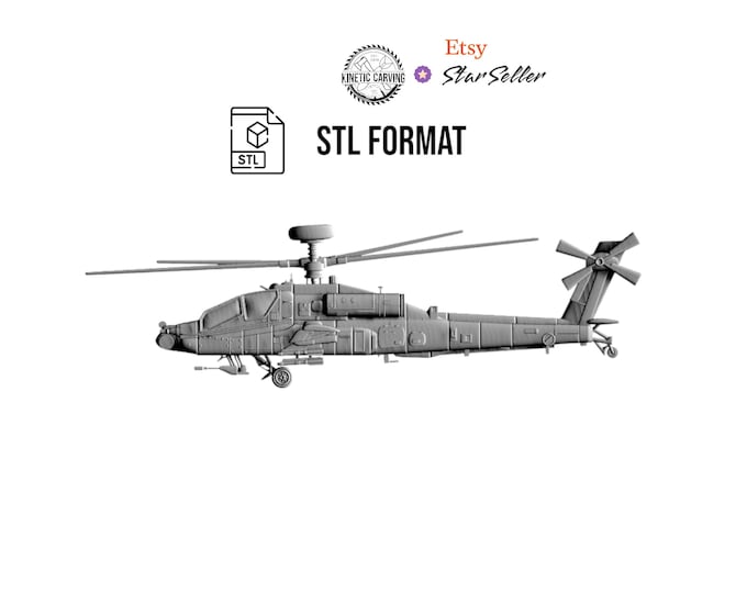 AH-64E Apache Helicopter STL File: CNC, 3D Printing, Woodworking (Digital Download)