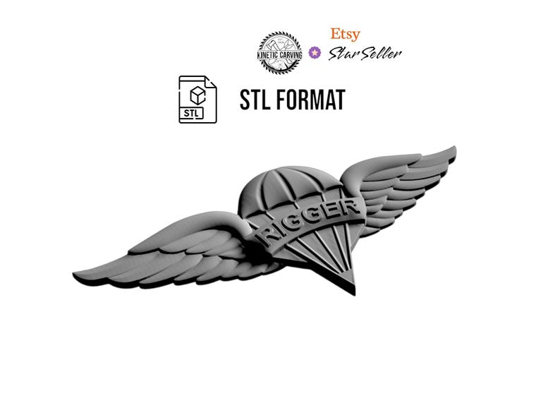 Army Rigger Design Airborne Rigger Badge STL | 3D CNC Carving File, Wood Relief Art, 3D ...