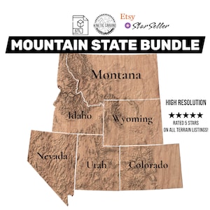 May include: A tan-colored Mountain State Bundle graphic with the states of Montana, Idaho, Wyoming, Nevada, Utah, and Colorado. The image includes the text "MOUNTAIN STATE BUNDLE", "HIGH RESOLUTION", and "RATED 5 STARS ON ALL TERRAIN LISTINGS!"