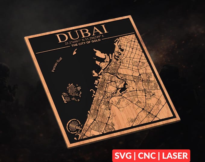 Dubai, UAE City Map SVG | CNC Laser Cut File, Wood Wall Art, Glowforge Engraving, LightBurn Ready