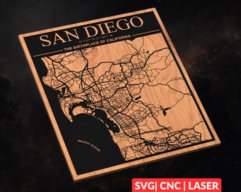 San Diego California City Map SVG | CNC Laser Cut File, Wood Wall Art, Glowforge Engraving, LightBurn Ready