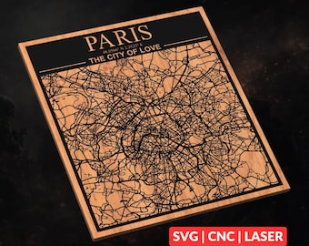 Paris, France City Map SVG | CNC Laser Cut File, Wood Wall Art, Glowforge Engraving, LightBurn Ready