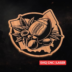 Ohio Football SVG | CNC-laserskuren fil, träväggkonst, Glowforge-gravyr, LightBurn-klar