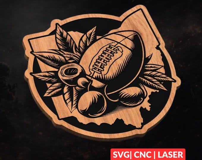 Ohio Football SVG | CNC Laser Cut File, Wood Wall Art, Glowforge Engraving, LightBurn Ready