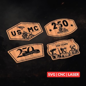Paquete del 250.º aniversario del Cuerpo de Marines de EE. UU. Archivo SVG/para corte láser CNC, arte de pared de madera, grabado Glowforge, listo para LightBurn