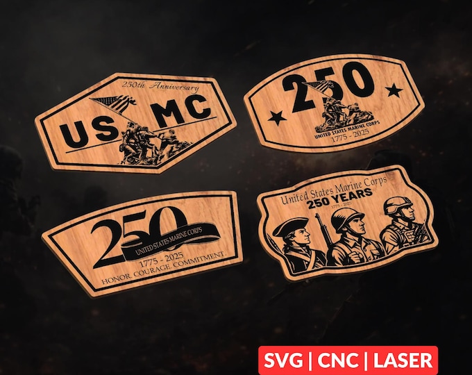 USMC 250th Anniversary Bundle SVG | CNC Laser Cut File, Wood Wall Art, Glowforge Engraving, LightBurn Ready